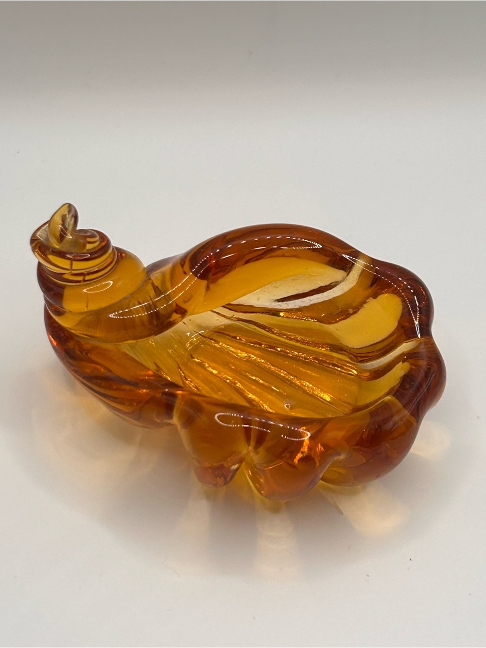 Vintage Amber Art Glass Conch Shell Trinket Dish | MCM Seashell Catchall 3 Inch
